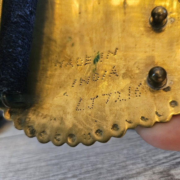 Golden Hands Lee Bernay Vintage Belt Brass Enamel Buckle Suede Belt Boho Hippie - Picture 7 of 8